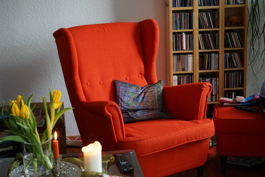 Winter home with red armchair