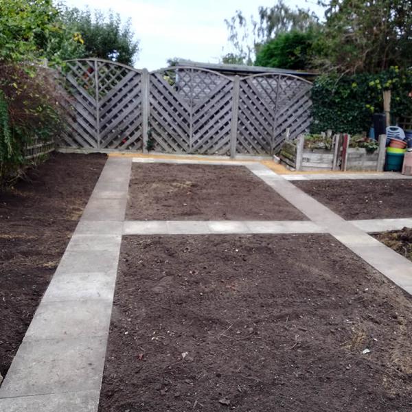 Vegetable patch with slabbed pathways
