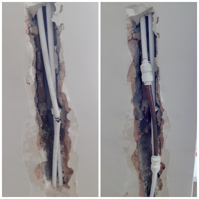 Damaged pipe in wall